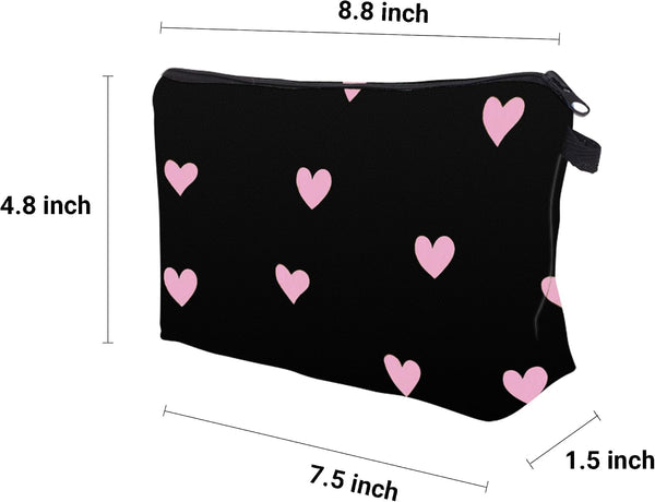 Cute Travel Makeup Bag Cosmetic Bag Small Pouch Gift for Women (Pink Heart)