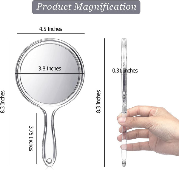 Jetec Hand Mirror Double-Sided Handheld Mirror 1X/ 2X Magnifying Mirror with Handle Transparent Hand Mirror Rounded Shape Makeup Mirror (Clear) 1