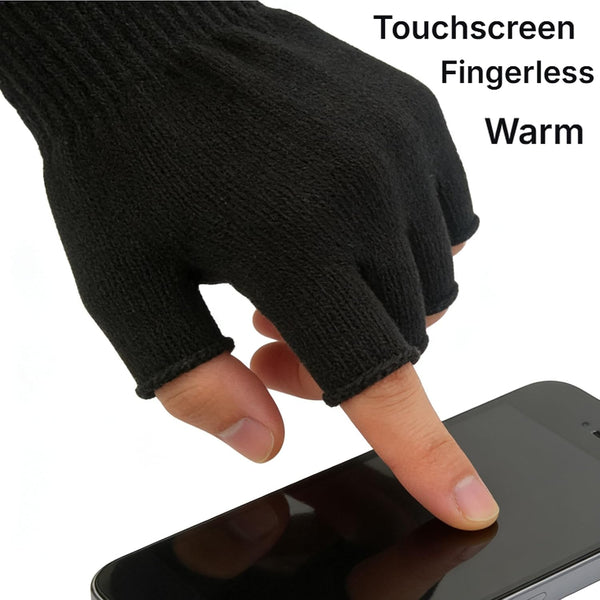 monochef Fingerless Gloves Half Finger Winter Warm Knit Thermal Working Running Biking Driving Typing Men Women Black Black 2 Pairs