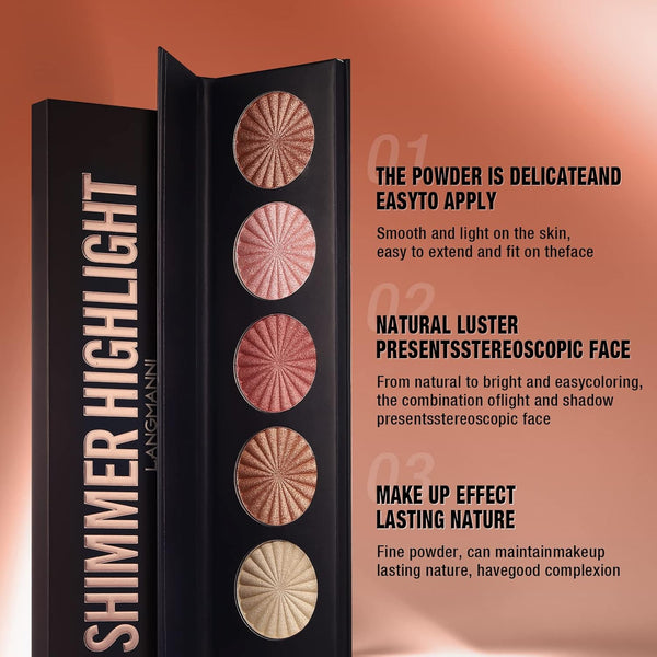 Highlighter Powder Palette, Makeup Palette Facial Bronzers Illuminator Palette Highlighter Baked Waterproof Long Lasting Brilliant Lighten Skin