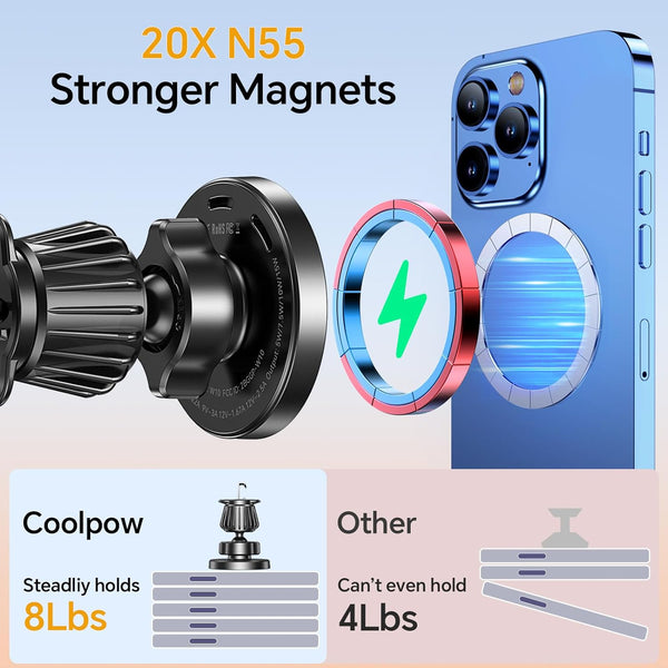 Coolpow for Magsafe Car Mount ChargerÃ£ÂÂ100% StableÃ£ÂÂ 15W Magsafe Car Charger, Car Phone Holder Charger Mag Safe Car Accessories for Women Men