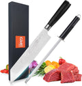 Gidli 8 Inch Chef Knife with Diamond Sharpener - Sharp German Carbon Stainless Steel Kitchen Knife for Precision Cutting - Ergonomic Wooden Handle