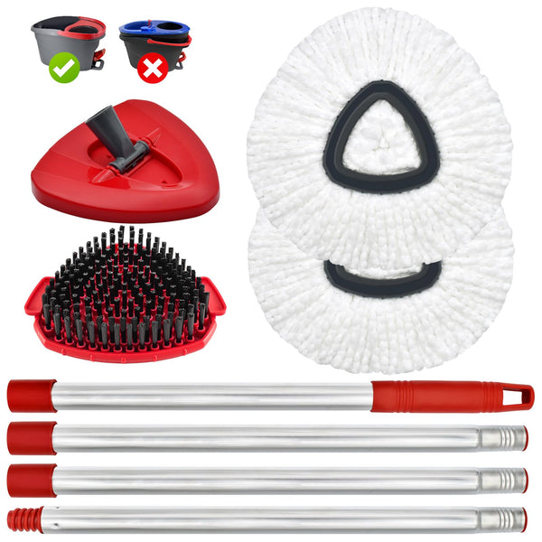Spin Mop Head, Mop Replacement Handle,Brush,Base Compatible with O Cedar 1 Tank,2 Microfiber Mop Refills,1 Triangle Base,1 Brush and 30-58" Mop