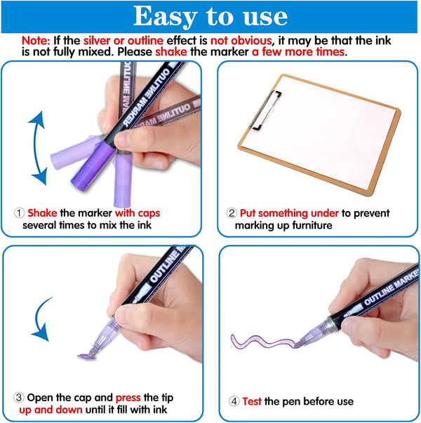 Glitter Markers Outline Glitter Pens: 12 Shimmer Metallic Tween Teen Girl Gifts Trendy Stuff 4-16 Year Old,Arts Crafts Kids Ages 8-12,Art Supplies