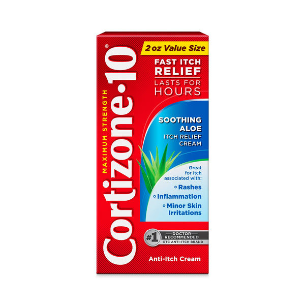 Cortizone-10 Maximum Strength Soothing Aloe Itch Relief Cream, 1% Hydrocortisone, Fast-Acting, Anti-Itch Cream for Bug Bites, Rash, Eczema,
