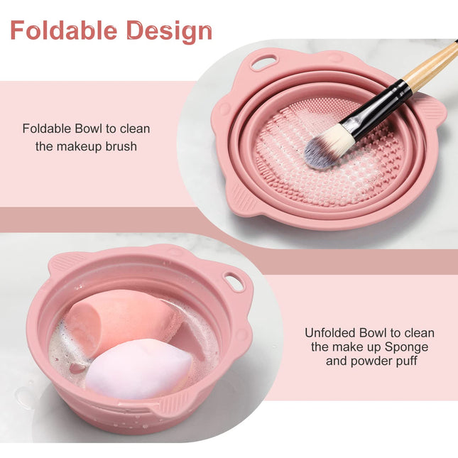 Foldable Silicone Makeup Brush Cleaner Bowl - Etercycle Portable Cleaning Tool for Brushes, Powder Puffs, and Sponges (P