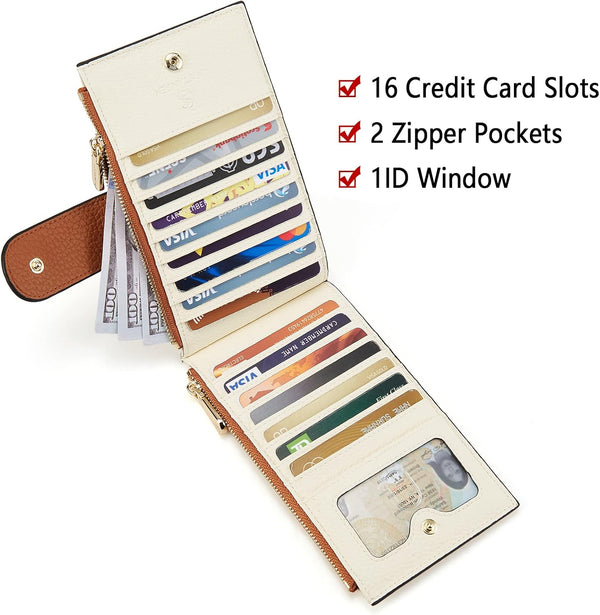 BOSTANTEN Leather Wallets for Women Large RFID Blocking Slim Bifold Purse Card Holder with Zipper Pocket Beige Brown Large 0-beige-brown