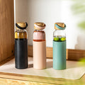 21oz Borosilicate Glass Water Bottles with Silicone Non-Slip Sleeve & Leak-Proof Lid-Reusable Drink Bottle for Office,Travel,Gym,Hiking-BPA