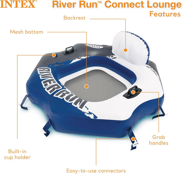 Intex 58854EP River Run Connect Inflatable Floating Lounge: Comfortable Backrest â Built-In Cup Holder â Durable Grab Handles â Easy-To-Use