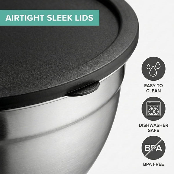 Table Concept Mixing Bowls with Airtight Lids, Stainless Steel Nesting Bowl Set for Space Saving Storage, Ideal for Cooking, Baking, Prepping &