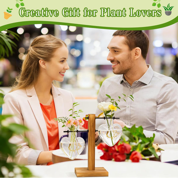 XXXFLOWER Plant Propagation Station Terrarium Wooden Stand 2 Love Bulb Vase Transparent