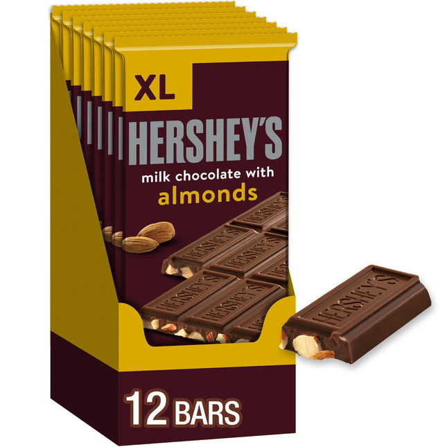 HERSHEY'S Milk Chocolate with Almonds XL, Candy Bars, 4.25 Oz (12 Count, 16 Piec