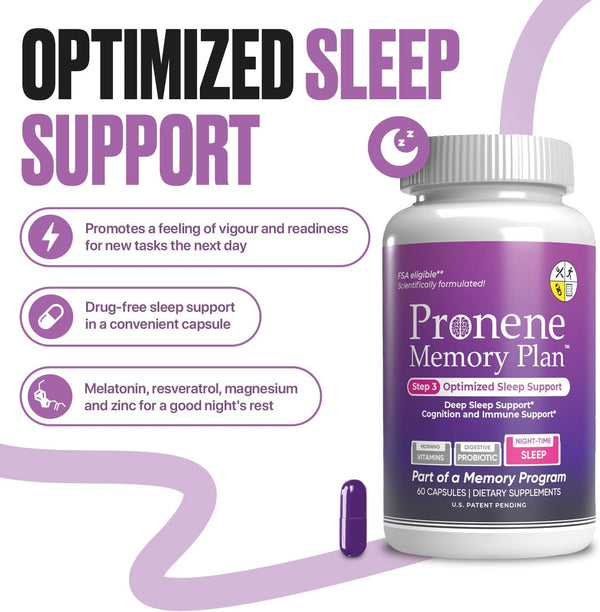 Pronene Memory Plan Optimized Sleep Support | Dietary Supplement W/Melatonin, Resveratrol, Magnesium & Zinc | Supports Immunity & Inflammation