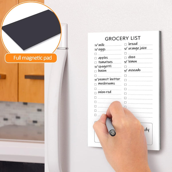 Joyberg Grocery List Magnet Pad for Fridge, 2 Pack Magnetic Notepads for Refrigerator, Magnetic Grocery List Pad for Fridge, Full Magnet Back