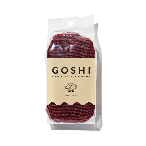GOSHI Exfoliating Shower Sponge - Rip-Resistant, Rapid-Drying Exfoliating Bath Sponge for All Skin Types - Brick Red - Made in Japan |