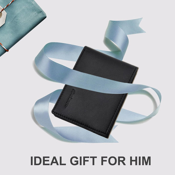 Chelmon Slim Wallet for Men ID Window with RFID Blocking Front Pocket Minimalist Bifold Bussiness Card Holder Gift for Men Black