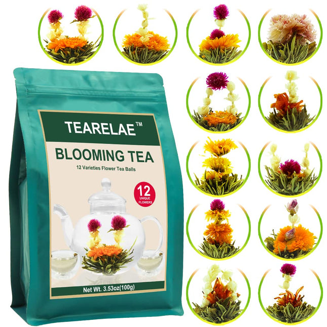 TEARELAE Blooming Tea Flowers - 12Pcs Individually Sealed Flowering Tea Balls - 