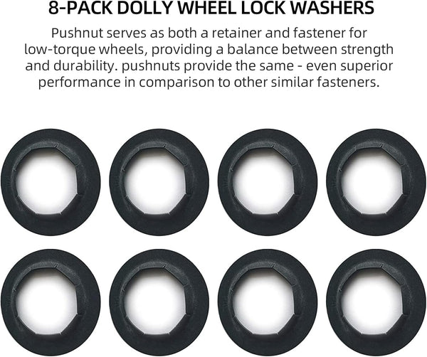 AR-PRO (8 Pack) Hard-to-Find Spring Steel Push-On Pushnuts - Dolly Wheel Lock Washers Fits 5/8" Dolly Axle Rods with Oiled Phosphate Finish 5/8"