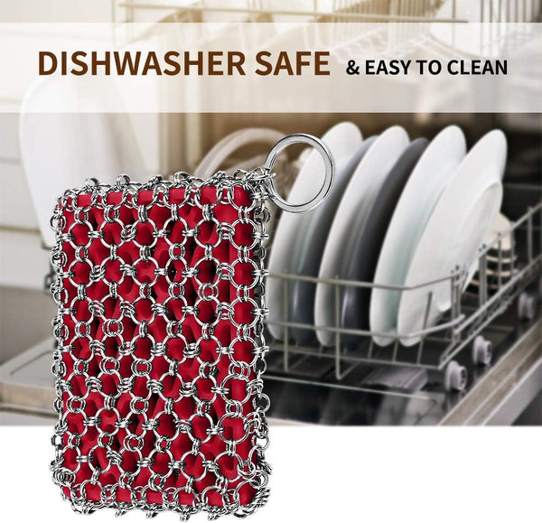 Herda 316L Cast Iron Scrubber Cleaner, Large Cast Iron Chain Mail Scrubber - Chainmail Scrubber Sponge - Metal Skillet Scrubbing, Wok, Dutch Oven