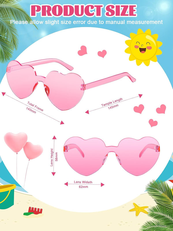 12 Pairs Heart Shaped Sunglasses for Women Colorful Glasses Fun Trendy Transparent Heart Sunglasses Party Favor Pink One Size