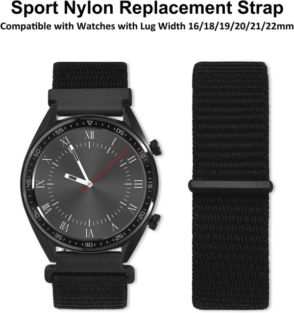 WOCCI 22Mm Adjustable Nylon Watch Band, Quick Release Sport Loop Strap (Black)