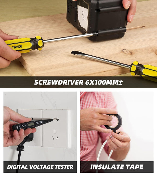 DOWELL Small Homeowner Tool Set 9 Pieces General Household Small Hand Tool Kit with Plastic Tool Box Storage Case HYT8