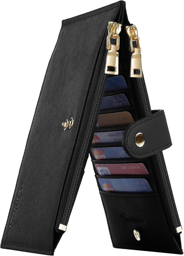 Travelambo RFID Wallet Women Large Size Bifold Multi Card Wallet Case with Zippe