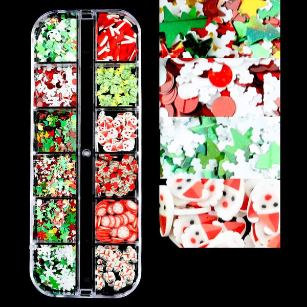 Christmas Nail Glitter Sequins, 24 Grids Holographic Snowflake Nail Art Flakes Xmas Tree Snowmen Santa Claus Stars Christmas Nail Design Winter