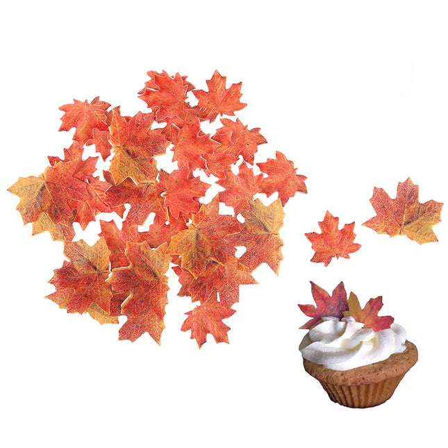 GEORLD Set of 36 Edible Fall Leaves Gold Leaf Cake Decorations, Party Cupcake To