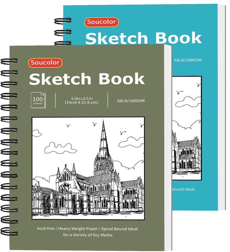 Soucolor Small Sketchbook 5.5" x 8.5", 2 Pack Mini White Sketch Book Blue & Green 5.5" x 8.5" (Pack of 2)