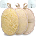 Natural Loofah Bath Exfoliation Body Scrubber, 3 Pack | Shower Sponge, Eco-Friendly Biodegradable, Exfoliating Scrubber, Women & Men, Beige
