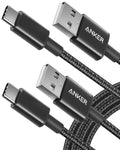 Anker USB A to USB C Cable, USB to USB C Cable (2-Pack, 6 ft, Black) | For iPhone 17 Series, Samsung Galaxy S10 / S10+, LG V30, Beats Fit Pro, and