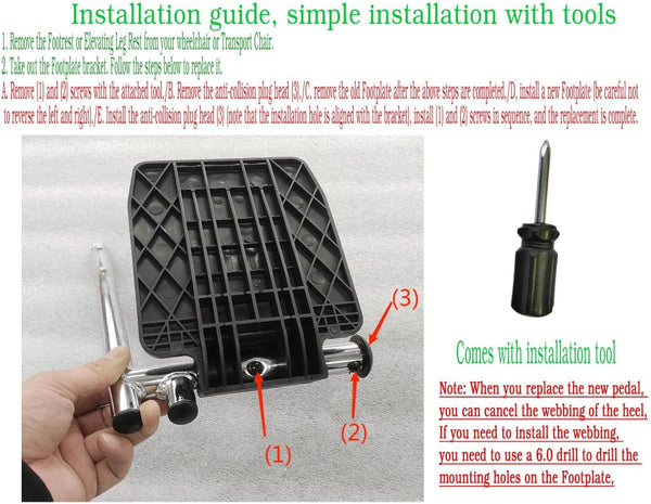 Universal Wheelchair Footplate - Replacement Parts, Foot Rest,fits Drive Blue Streak,Silver Sport 1-2, Cruiser III,Other Wheelchairs with
