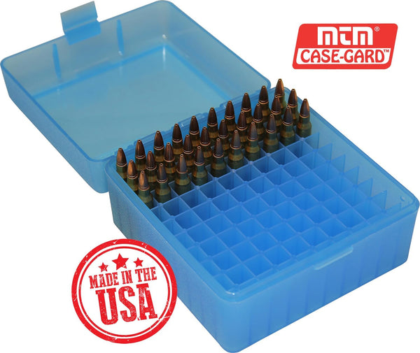 MTM 100 Round Rifle Ammo Box 17, 204, 223, 5.56x45, 6x47, Clear Blue Clear Blue Small