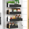 HuggieGems Metal 4 Pack Magnetic Spice Storage Rack Organizer for Refrigerator and Oven, Black Fridge Organizers and Storage, Metal 4 Pack Black