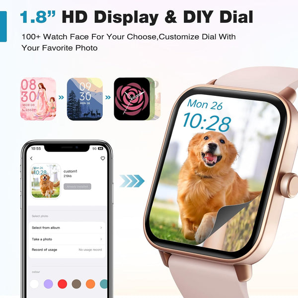 Fitpolo Smart Watch for Women,1.8Ã¢ÂÂ Touchscreen, Bluetooth Call, Alexa Built-In,24/7 Heart Rate Spo2 Monitor,Step Counting,Sleep Tracking, IP68