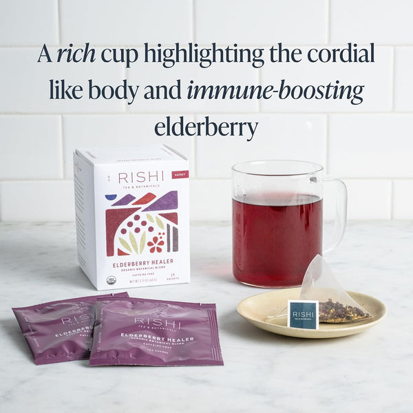 Rishi Tea Elderberry Healer Organic Herbal Tea Bags, Caffeine Free, 15ct Elderberry Healer 15 Count (Pack of 1)