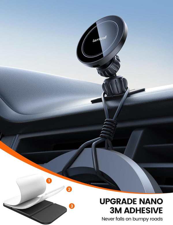 Lamicall 15W for Magsafe Car Mount Charger - [3-In-1 Upgraded Intelligent Chip] 360ÃÂ° Wireless Car Phone Holder Charger Vent Dashboard Magnetic