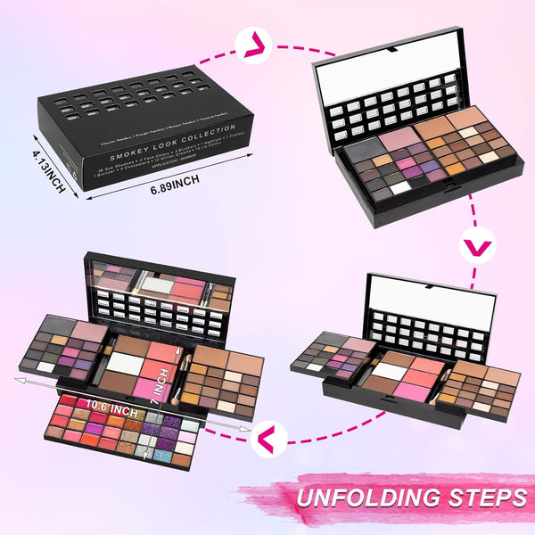 All in One Makeup Gift Kit - Ultimate Color Combination - 36 Eyeshadow, 28 Lip Gloss, 3 Blusher, 4 Concealer, 3 Contour Powder, 3 Brushes, 1