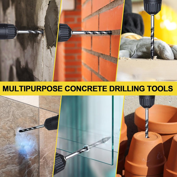 DYRECELVE 12-Piece Masonry Drill Bit Set and Concrete Drill Bit Set | Carbide Tile Drill Bits and Brick Drill Bit, 7 Sizes 1/8 to 1/2 Inch for