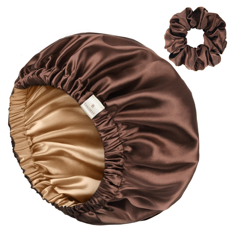 YANIBEST Adjustable Satin Bonnet to Reduce Frizz, Silk Feeling Hair Wrap One Size Brown