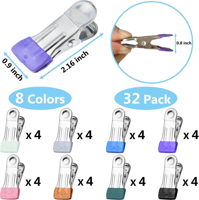 Clothes Pins for Hanging Clothes, 32 Pack Stainless Steel Colored Clothespins for Laundry, Heavy Duty Clothing Pins for 