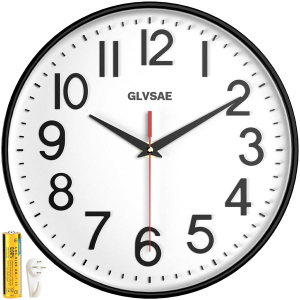 GLVSAE Wall Clock 12 Inches Non-Ticking Wall Clocks Battery Operated Large Easy to Read with Stereoscopic Dial Ultra-Quiet Movement Quartz for