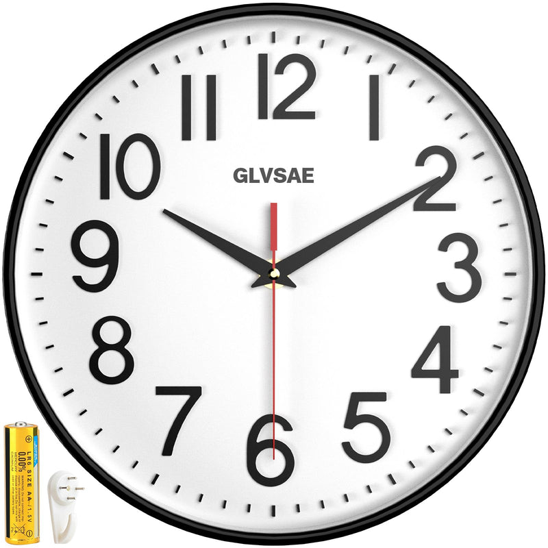 GLVSAE Wall Clock 12 Inches Non-Ticking Wall Clocks Battery Operated Large Easy to Read with Stereoscopic Dial Ultra-Quiet Movement Quartz for