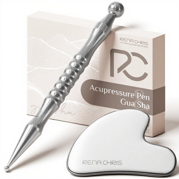 Rena Chris Stainless Steel Gua Sha and Acupuncture Pen, Manual Reflexology Tools for Muscle Tension and Pain Relief, Acupressure Pen and Gua Sha