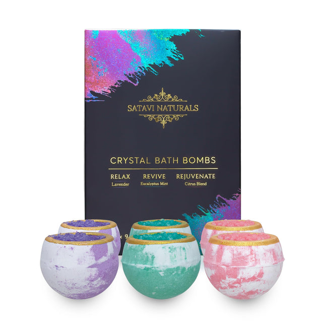 Crystal Bath Bombs (6 Pack) Luxurious Aromatherapy Bath Bombs Enriched with Nour