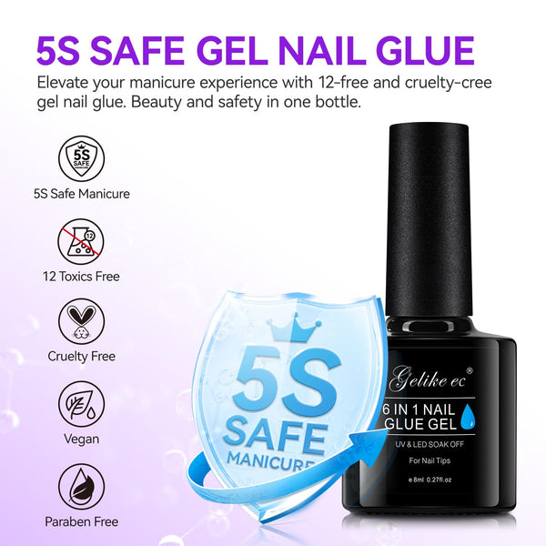 Gelike EC 6-in-1 Jelly Nail Glue Gel: Sheer Blush Pink UV Rubber Base Builder Gel for Apex Building & Short Extension – Extra Strong Adhesive for