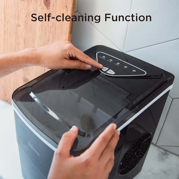 Silonn Ice Maker Countertop, 9 Cubes Ready in 6 Mins, 26lbs in 24Hrs, Self-Cleaning Ice Machine with Ice Scoop and Basket, 2 Sizes of Bullet Ice