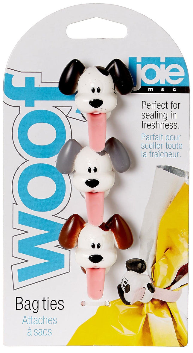 Joie Woof Multi-Use Reusable Kitchen Ties, Keep Food Bags Closed for Freshness, Organize Cords, Cute Cloth Napkin Ring, 
