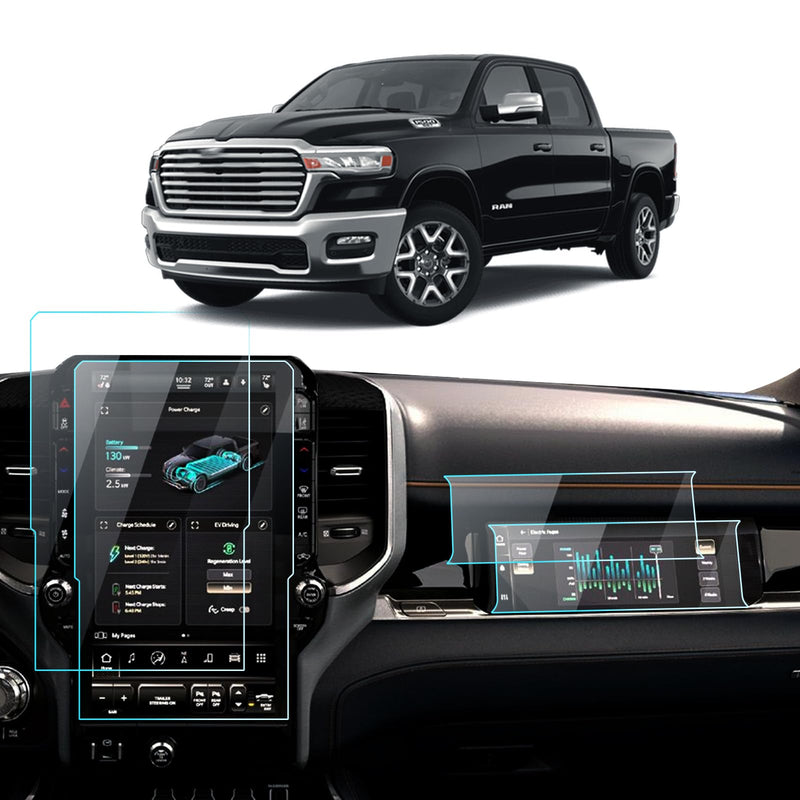 4PCS Car Screen Protector for 2025+ Dodge RAM 1500 Laramie/Rebel/Limited/Limited Longhorn/Tungsten Uconnect Accessories Navigation& Passenger Seat